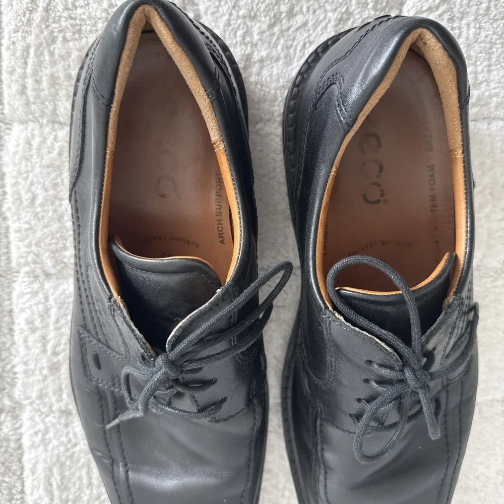 Ecco Mens Black Leather Dress Shoes Size 43 US 9.5 Lace Up Arch Support Career